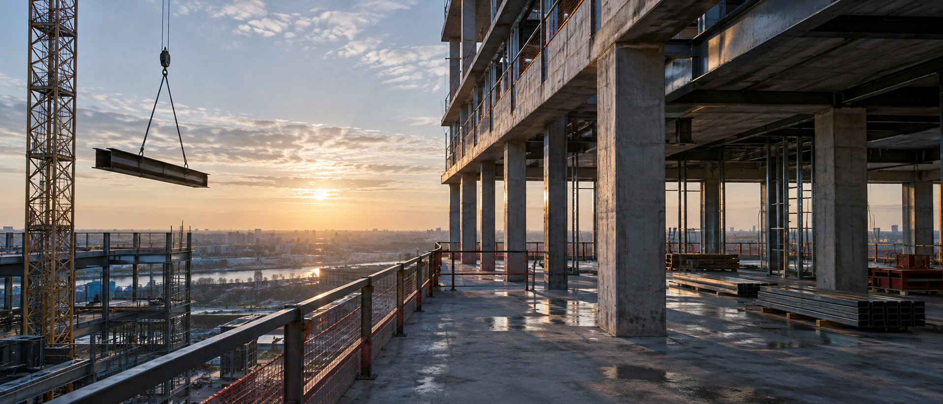 Modern building structure in development